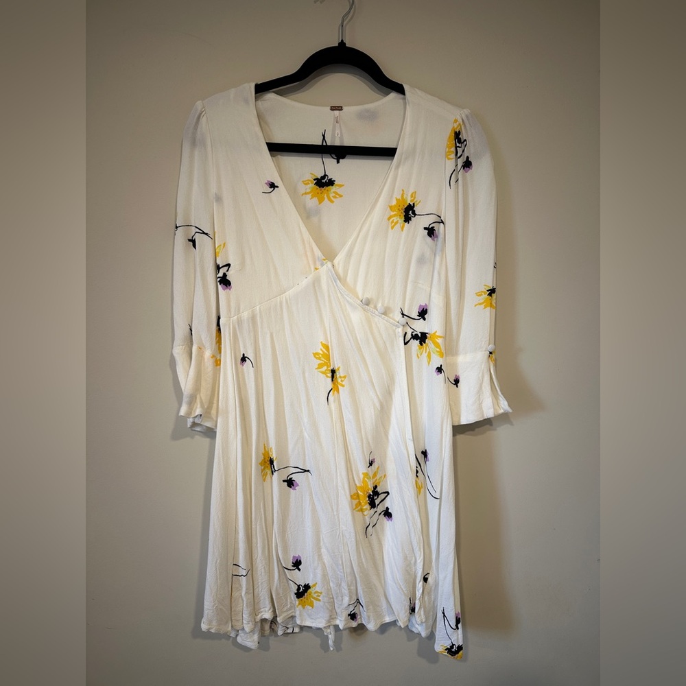 Free People Time On My Side Mini Dress White Floral Wrap in Size Small